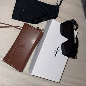 Celine Glossy Black Shield Sunglasses with Gold Accent